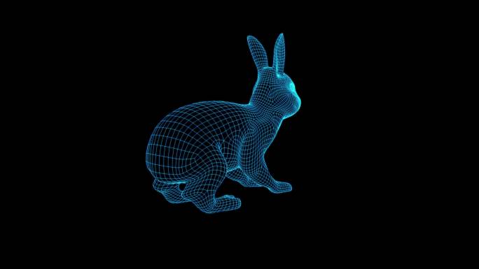 蓝色全息线框科技兔子动物素材带通道