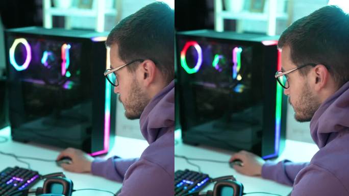 游戏玩家在电脑室办公