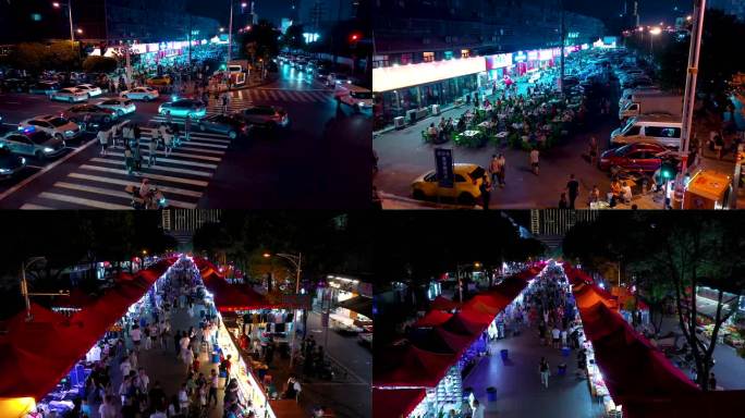 航拍长沙网红夜宵街四方坪夜市夜景3