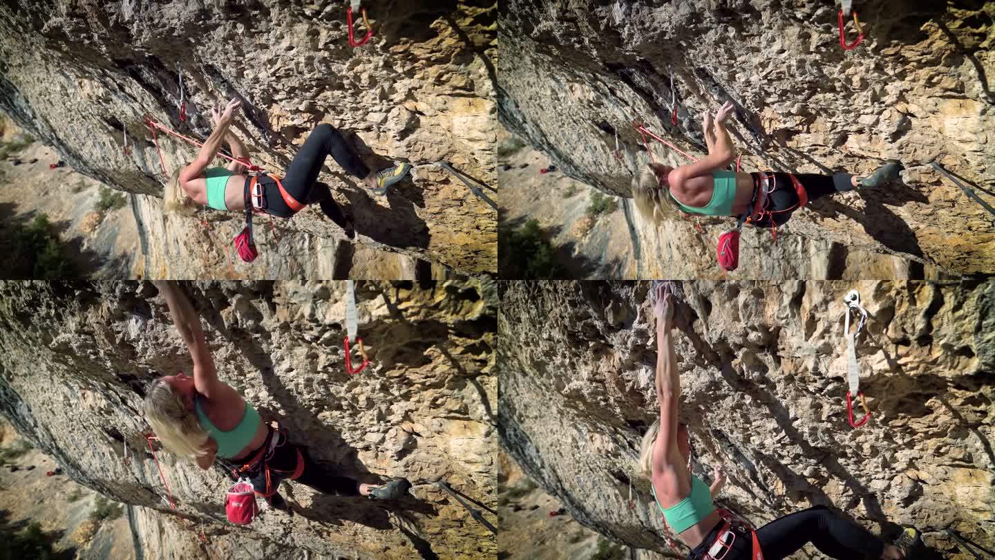 女攀岩者股票视频女人攀岩安全绳