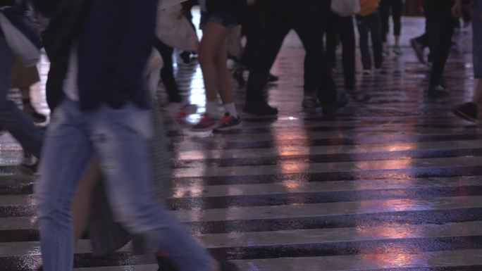 雨中的东京街头人行横道
