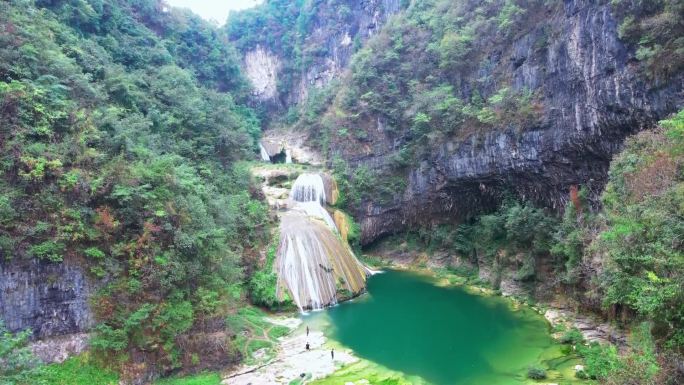 航拍山川河流三叠水