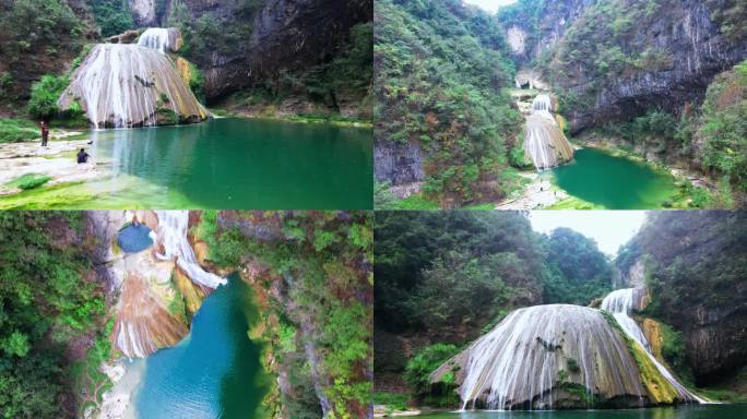 航拍山川河流三叠水