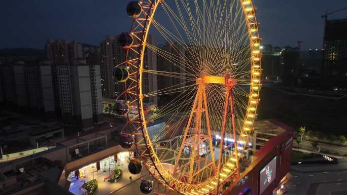 广东河源中骏世界城摩天轮夜景 航拍