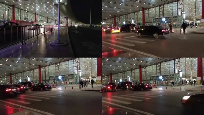 首都机场入口旅客乘坐出租车到站机场入口