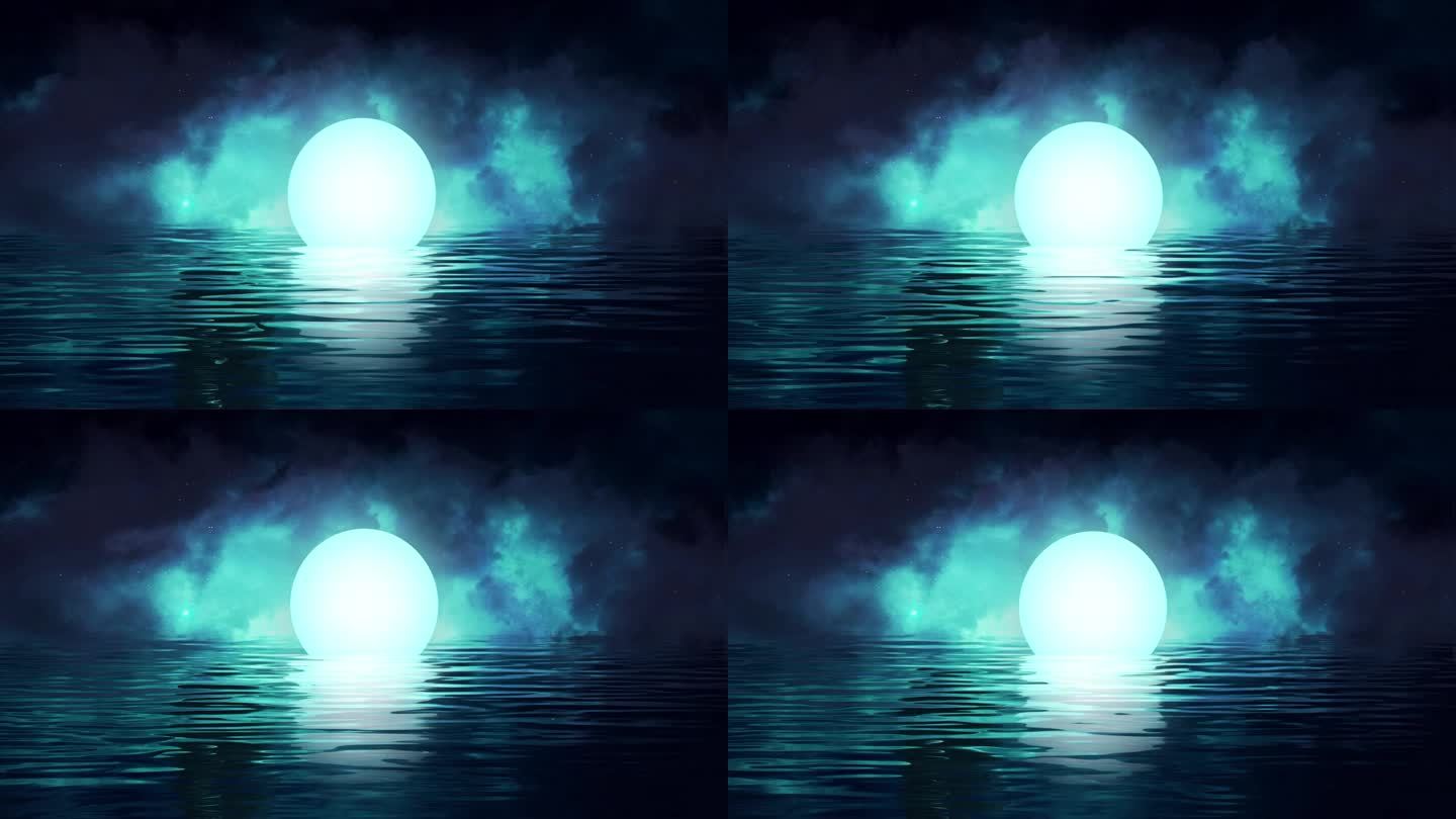 水上飘浮的月亮唯美背景