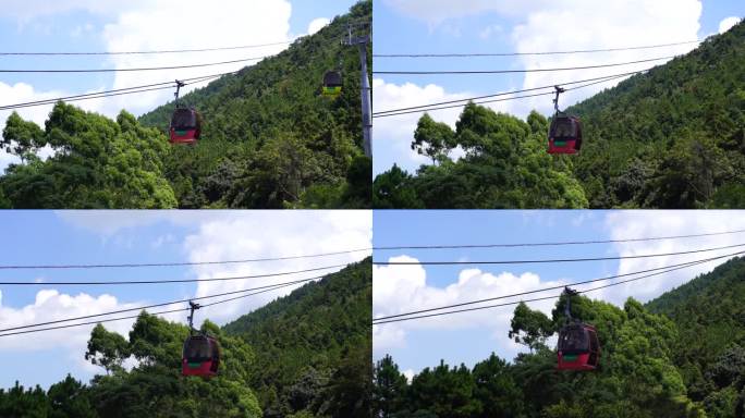 景区缆车索道观光缆车特写山上风景旅游景点