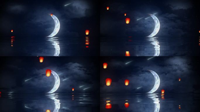 4K月亮倒影无缝循环视频背景