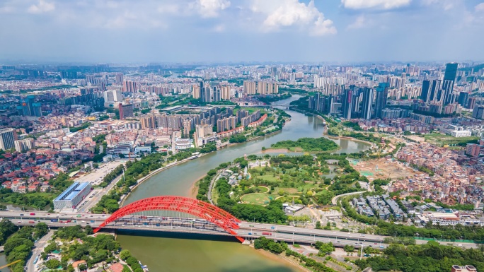 东莞水道特大桥和龙湾湿地乐跑公园环绕延时