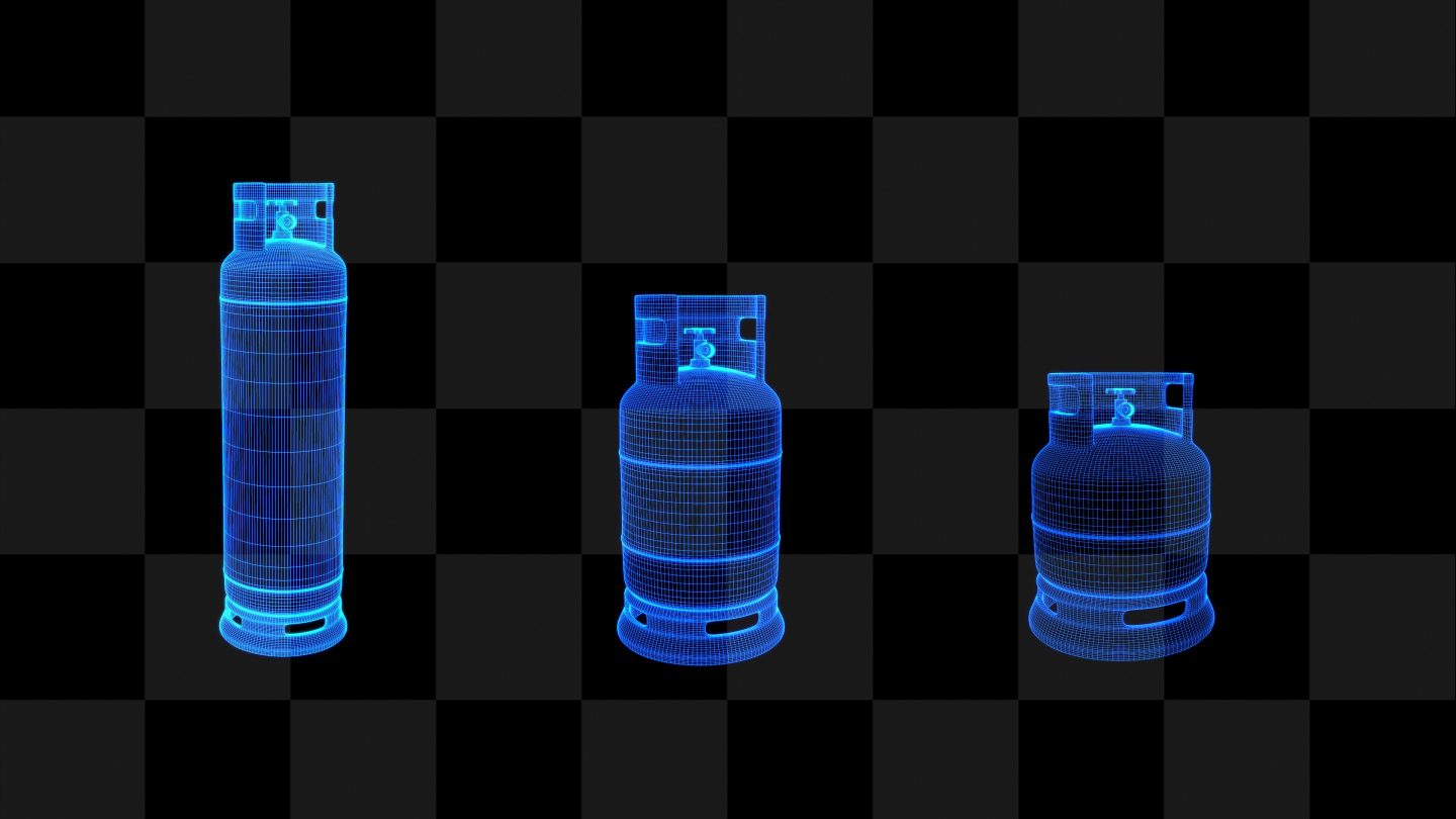 蓝色全息线框科技储气罐多款素材带通道