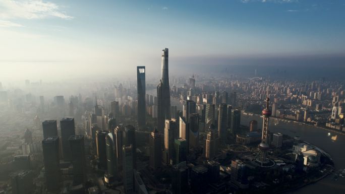 上海天际线鸟瞰图沪上国际大都市浦江两岸