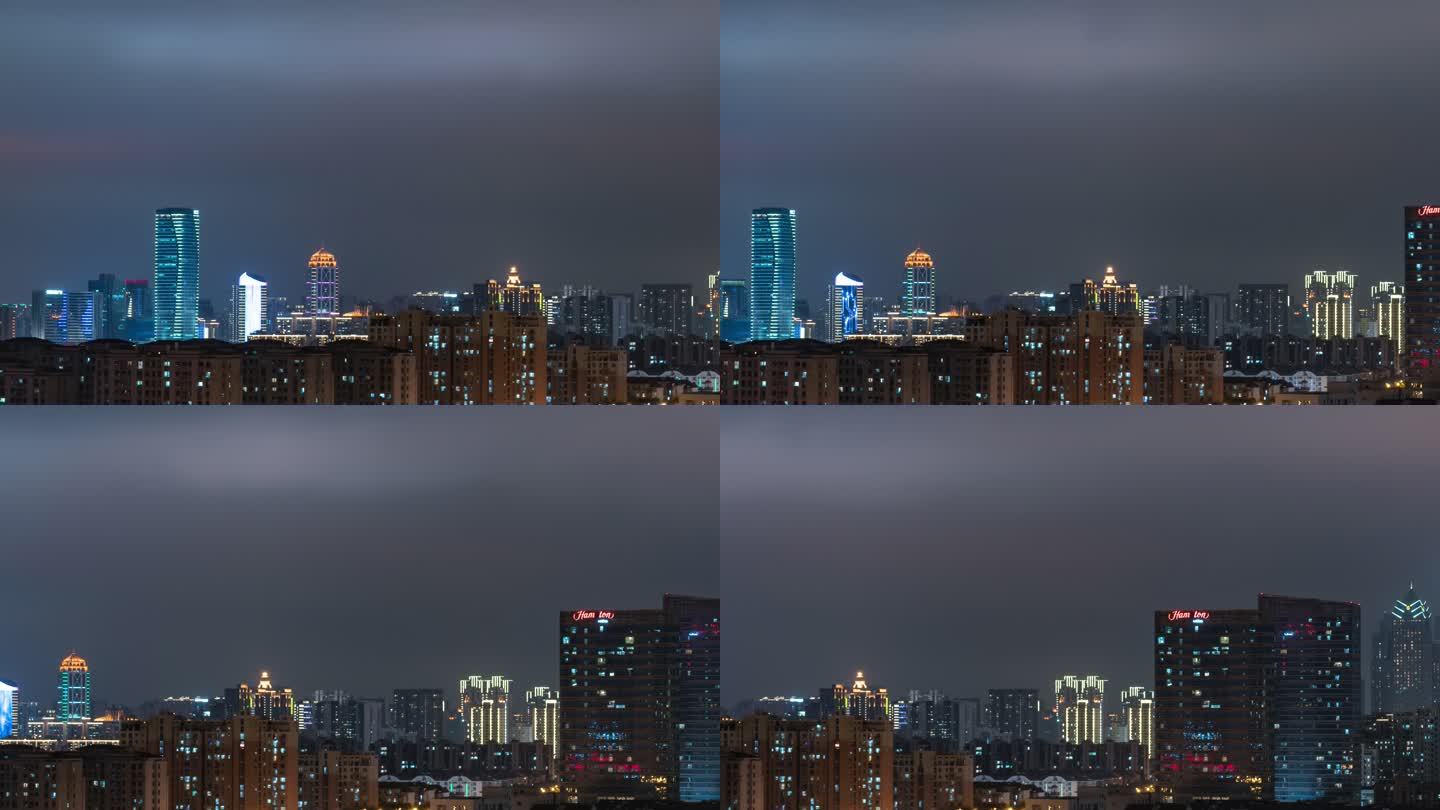 4k延时城市天际线夜景，云层光线变化