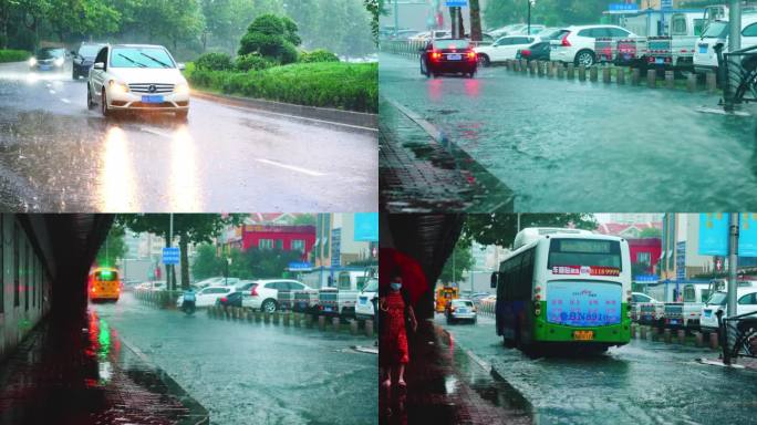 下雨天城市交通路面积水