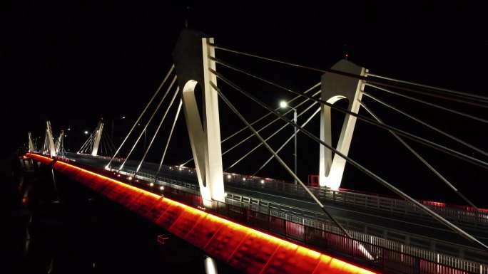 中俄黑龙江跨国大桥夜晚航拍