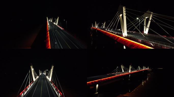 中俄黑龙江跨国大桥夜晚航拍