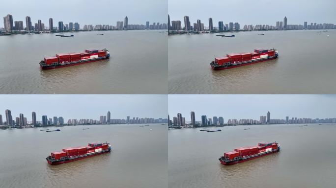 【可商用】安徽芜湖长江物流货物运输船航拍