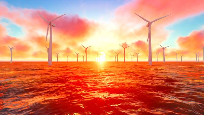 海上风力发电清洁能源三维动画