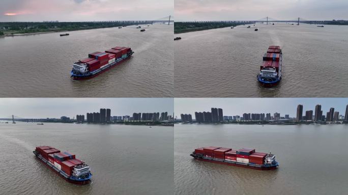 【可商用】安徽芜湖长江物流货物运输船航拍