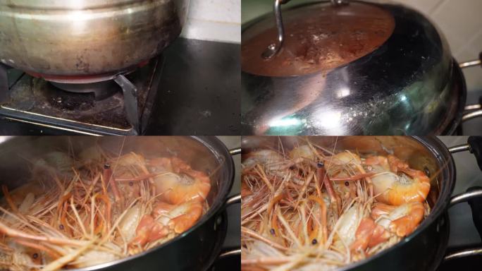 蒸熟的的罗氏虾大头虾