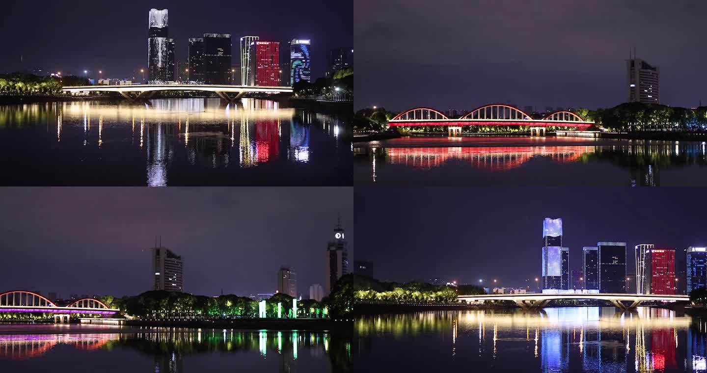 义乌江边城市夜景风光