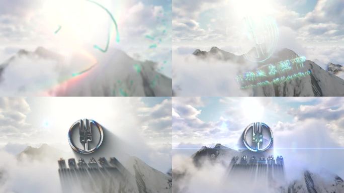 山峰logo旋转飞入蓝天白云（无插件）