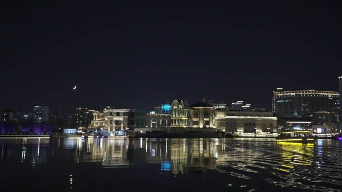 北京亮马河夜景游船蓝港码头燕莎码头亮马桥
