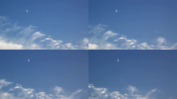 4k延时蓝天白云与一弯明月