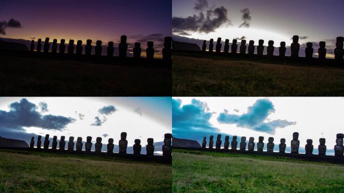 智利复活节岛（Rapa Nui）上最大的Ahu Tongariki的Timelapse Moais