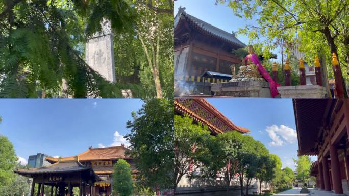 西安大兴善寺航拍宗教建筑烧香拜佛人文景观