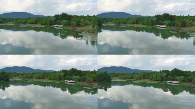 航拍钟山风景区燕雀湖风光