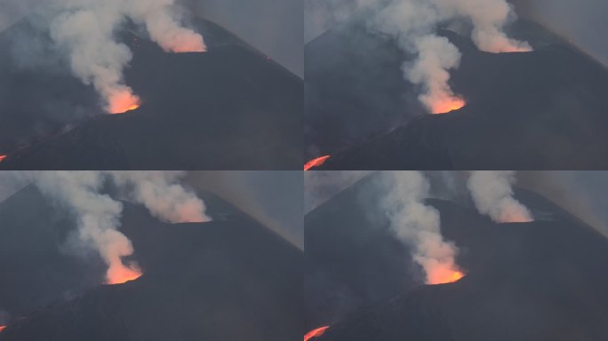 卡姆布雷·维耶亚火山喷发。火山锥和火山岩Bomsgong dawnhill，2021 10月18日