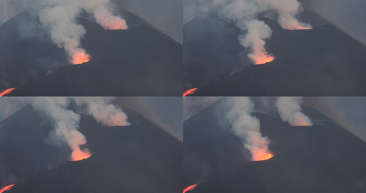 卡姆布雷·维耶亚火山喷发。火山锥和火山岩Bomsgong dawnhill，2021 10月18日