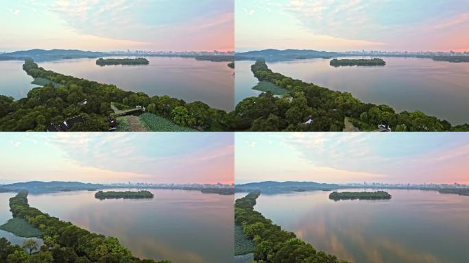 航拍杭州西湖苏堤
