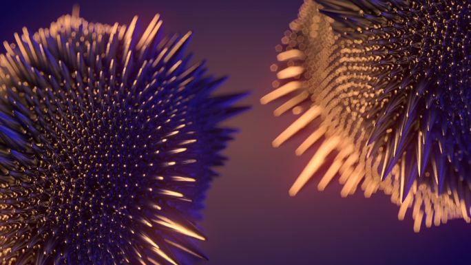 闪亮的金属铁磁流体随景深变形的有机斑点。流行的3d渲染和数字动画。高清的抽象未来设计