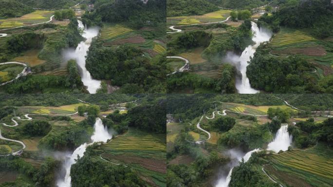 宏伟壮观的三腊瀑布4k航拍