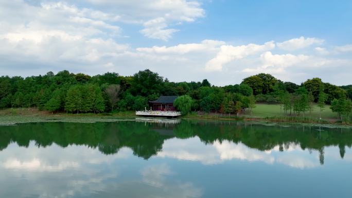 航拍钟山风景区燕雀湖风光