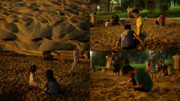小朋友公园挖沙子玩沙子