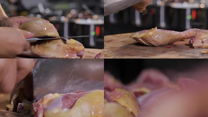 烹饪料理鸡的切鸡过程实拍素材