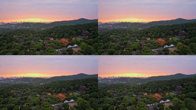 航拍杭州净慈寺日出