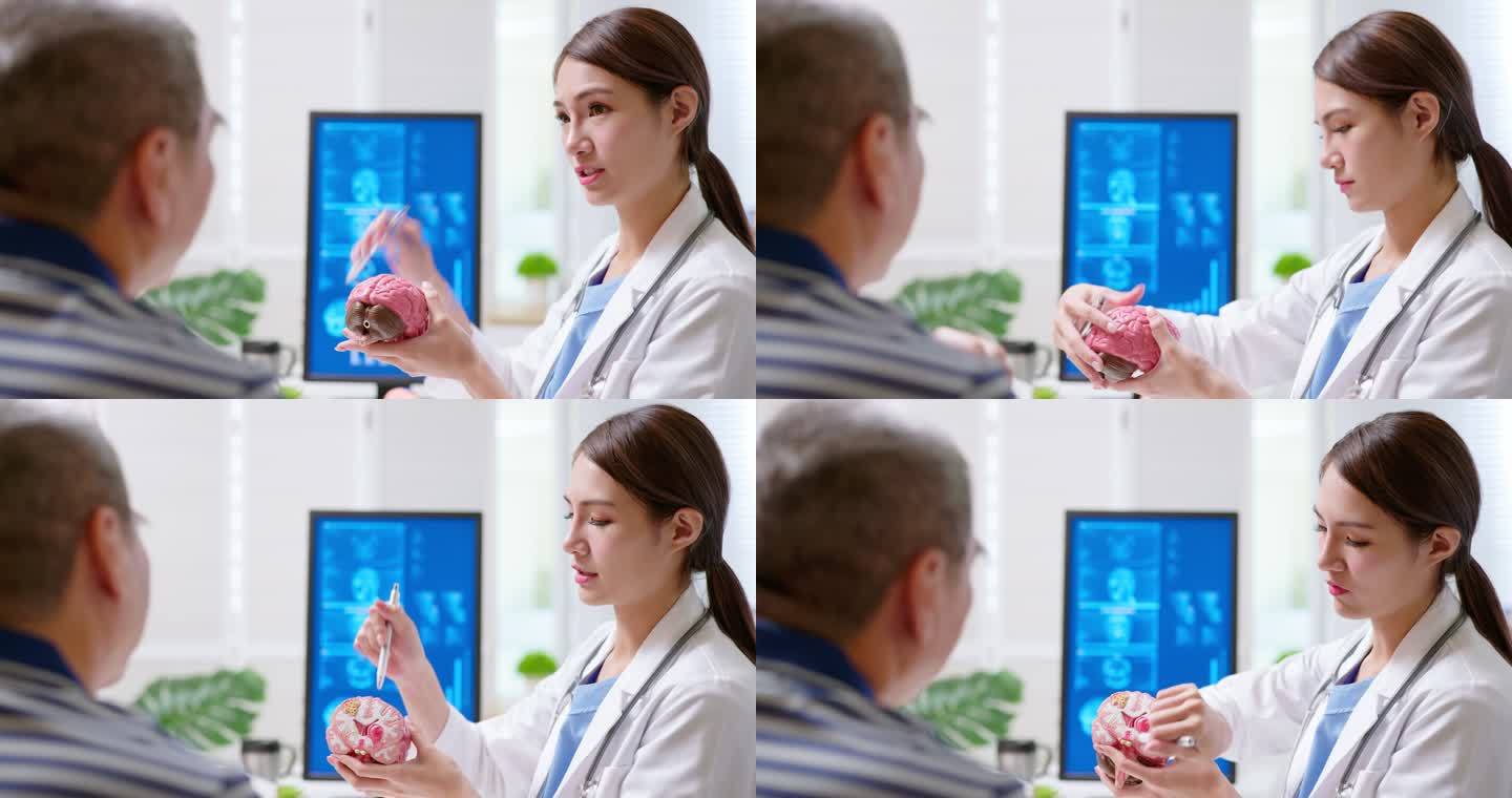 医生解释大脑模型耐心讲解头疼头晕