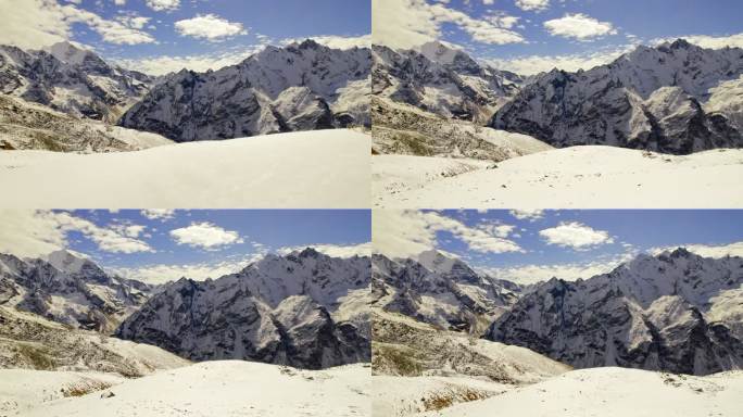 尼泊尔喜马拉雅山中北部的多雪梯田斜坡