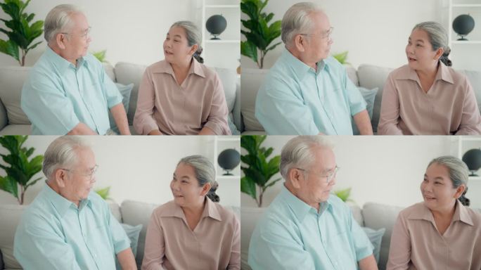 亚洲护士或医生在家中向老年妇女和老年男子解释治疗。一起谈论健康。