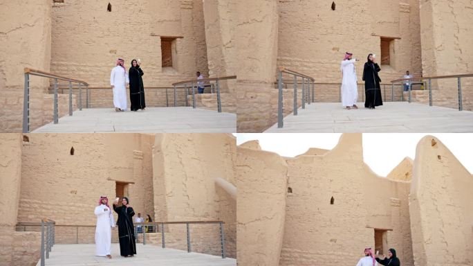沙特游客参观图拉伊夫露天博物馆