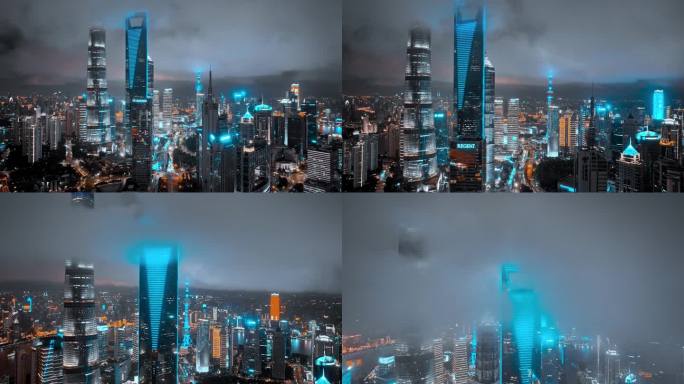 上海陆家嘴夜景环绕航拍