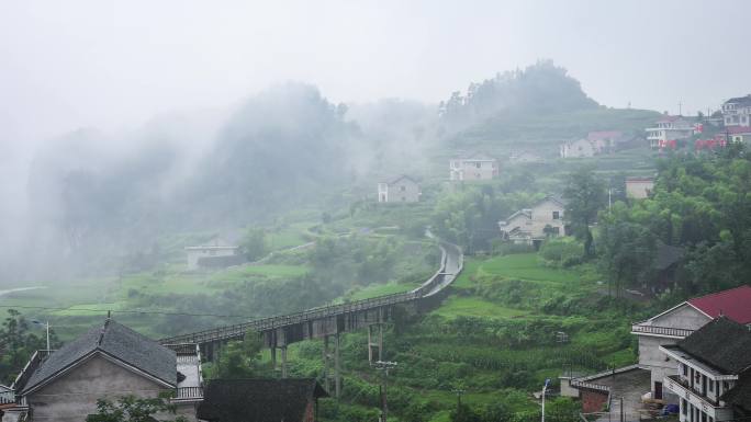 乡村自然风光延时 浓雾