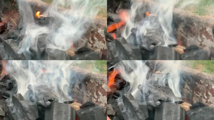 烧烤木炭火炉 户外烧烤烧炭碳灰明火火苗