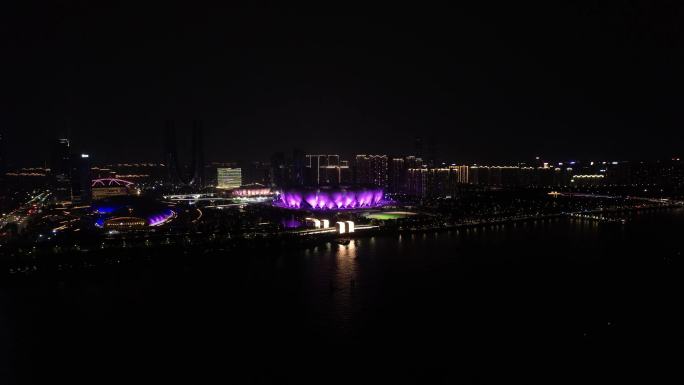 杭州奥林匹克体育中心夜景全景环绕