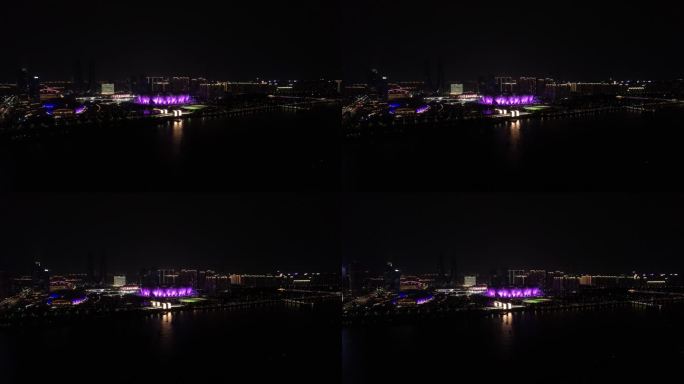 杭州奥林匹克体育中心夜景全景环绕