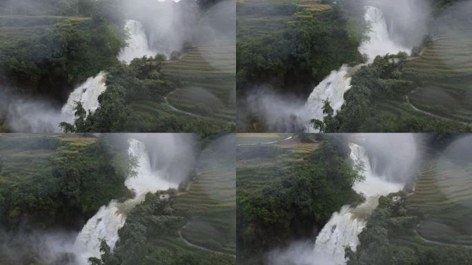 云南文山三腊瀑布全景航拍震撼4k风景