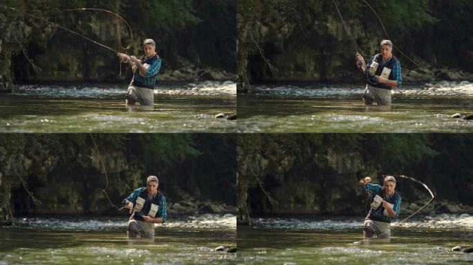 在河里钓鱼的人野钓